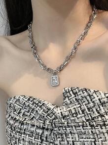 1 cái Quyến Rũ Thép Không Gỉ Rhinestone Mặt Dây Chuyền Vòng Cổ của Phụ Nữ Bên - Bạc - Xem 1