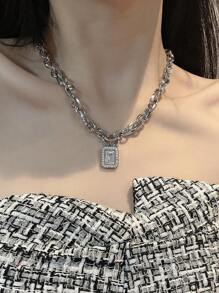 1 cái Quyến Rũ Thép Không Gỉ Rhinestone Mặt Dây Chuyền Vòng Cổ của Phụ Nữ Bên - Bạc - Xem 2