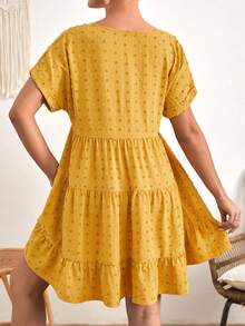 SHEIN Maternity Swiss Dot Ruffle Hem Smock Dress - Mustard Yellow - View 2