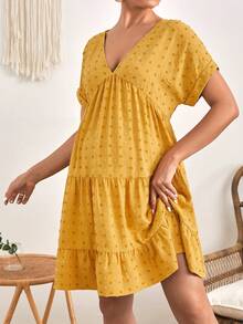SHEIN Maternity Swiss Dot Ruffle Hem Smock Dress - Mustard Yellow - View 4
