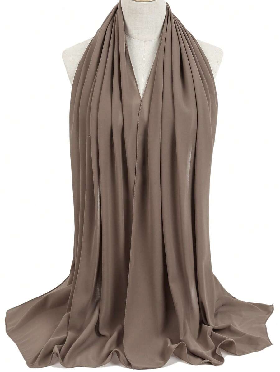 1條純色圍巾/珍珠雪紡長圍巾/純色頭巾 - 咖啡棕 - 查看 1