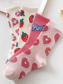 4pairs Women Strawberry Print Cute Crew Socks - Multicolor - View 9