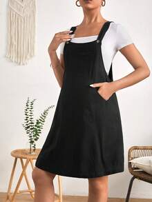 SHEIN Maternity Solid Pinafore Dress Without Tee - Black - View 3