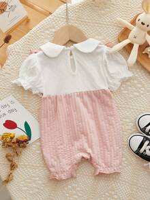 女婴连体衣，带彼得潘领和二合一设计，休闲风格 - 彩色 - 查看 2