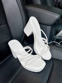 CUCCOO BIZCHIC Women Summer Chunky Heeled Sandals Spring Shoes Spring Break Easter - White - View 6