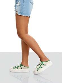 Eyelet Detail Contrast Binding Mule Sneakers - Green - View 7