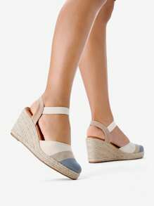 Styleloop Woman Shoes Round Toe Fashion Colorblock Vacation Espadrille Beige Ankle Strap Shoes For Summer Vacation Shoes Summer Sale  Back To School Shoes College Student Shoes Boho Feels Vintage Cottage Core Frenchy Shoes Christmas Fall New Year Holiday - Multicolor - View 2