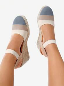 Styleloop Woman Shoes Round Toe Fashion Colorblock Vacation Espadrille Beige Ankle Strap Shoes For Summer Vacation Shoes Summer Sale  Back To School Shoes College Student Shoes Boho Feels Vintage Cottage Core Frenchy Shoes Christmas Fall New Year Holiday - Multicolor - View 7