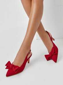 CUCCOO CHICEST Woman Shoes Bow Decor Point Toe Elegant Red Slingback Pumps For Summer Vacation Shoes Summer Elegant Heels Back To School Shoes College Student Shoes Halloween Christmas Fall
