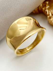 Mazuer 1pc 18k Stainless Steel Simple Wide Face Ring For Women, Dating Gift, Daily Commute