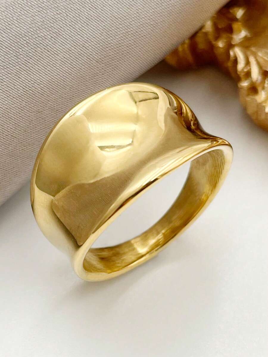 Mazuer 1pc 18k Stainless Steel Simple Wide Face Ring For Women, Dating Gift, Daily Commute