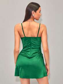 SHEIN BAE Đầm Xù Dây kéo màu trơn Gợi cảm - màu xanh lá - Xem 2