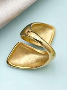 Mazuer 1pc 18K Gold Plated Retro Vintage Versatile Minimalist Exaggerated Chic Fashion Sophisticated Design Women's Double Layer Cross Jewelry, Perfect Gift For Graduation, Thanksgiving, Christmas, Parties, Everyday, Vacation - Yellow Gold - View 2