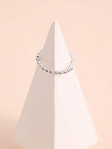 1入組時尚鋅合金水鑽裝飾戒指適合女士適用於日常 - 銀色 - 查看 2