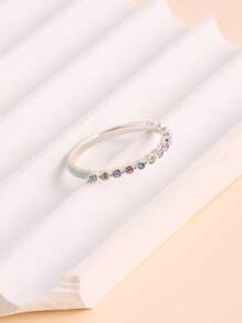 1入組時尚鋅合金水鑽裝飾戒指適合女士適用於日常 - 銀色 - 查看 3