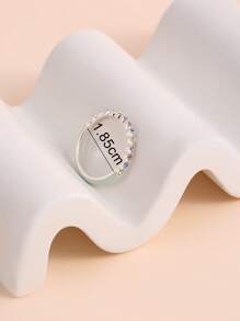 1入組時尚鋅合金水鑽裝飾戒指適合女士適用於日常 - 銀色 - 查看 4