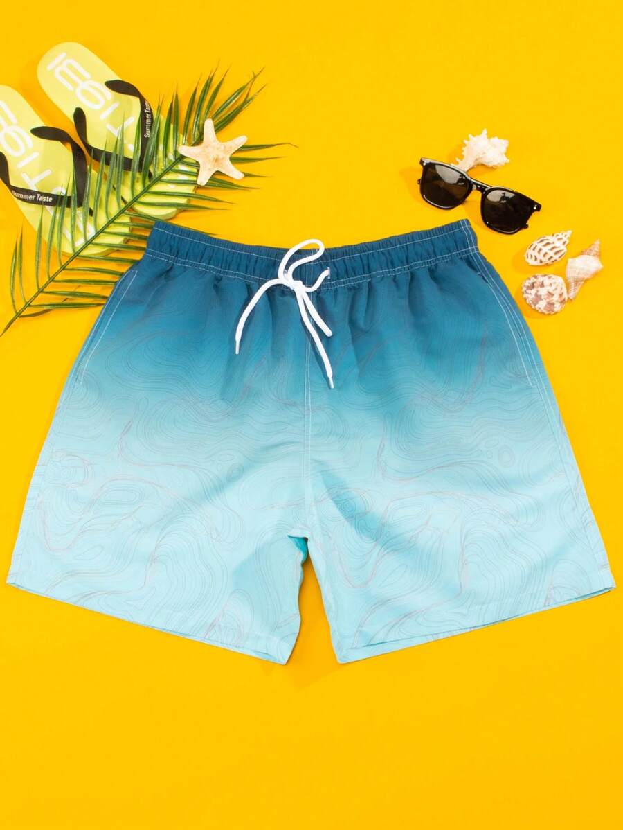 Surfspeed Hombres Shorts de natación con estampado de ombré de cintura con cordón - Azul - Ver 1
