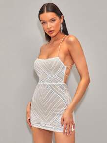 SHEIN BAE Crisscross Tie Backless Sequin Slip Dress Diamond Dresssequence Dressrhinestone Dressglowmode Dress