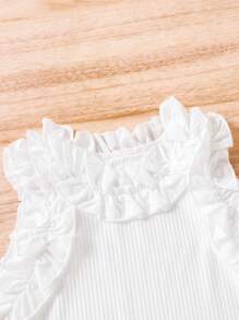 SHEIN Tween Girl Ruffle Collar Sleeveless Top, Sweet Faux Collar Design With Ruffle Trim, Comfortable Fabric, Versatile Style - White - View 3