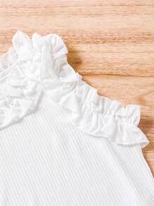 SHEIN Tween Girl Ruffle Collar Sleeveless Top, Sweet Faux Collar Design With Ruffle Trim, Comfortable Fabric, Versatile Style - White - View 4