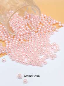 200顆6mm粉色有孔樹脂假珍珠頭飾間隔球形珠子diy手鍊項鍊流蘇手鍊女性珠寶耳環配飾（略小）