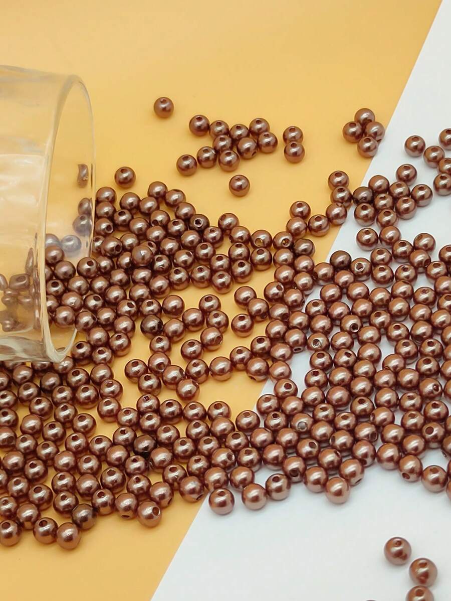 200 hạt ngọc trai giả 6 mm có lỗ thẳng, thích hợp để làm đồ trang sức thời trang cho nam và nữ, phụ kiện tóc tự làm, dây buộc điện thoại di động, hạt trang trí quần áo - Màu nâu Sô-cô-la - Xem 1