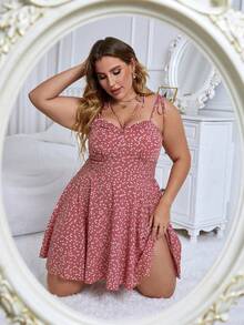 SHEIN Clasi Plus Confetti Heart Print Tie Shoulder Cami Dress - Dusty Pink - View 4
