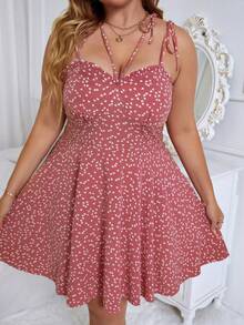 SHEIN Clasi Plus Confetti Heart Print Tie Shoulder Cami Dress - Dusty Pink - View 7