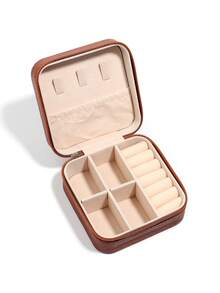 1入組迷你首飾盒旅行收納盒適用於戒指耳環項鍊伴娘禮品 - 棕色 - 查看 3