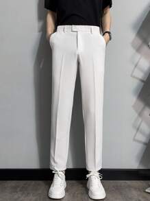 Men Solid Slant Pocket Suit Trousers - White - View 3