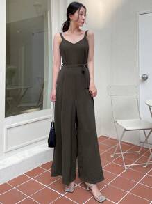 DAZY Áo liền quần nữ Thắt lưng màu trơn Thanh lịch - Màu nâu Sô-cô-la - Xem 1