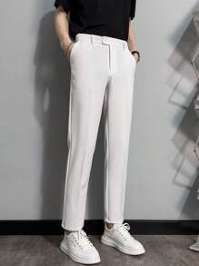 Men Solid Slant Pocket Suit Trousers - White - View 5