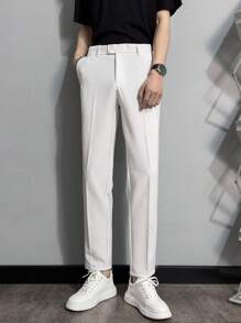 Men Solid Slant Pocket Suit Trousers - White - View 6