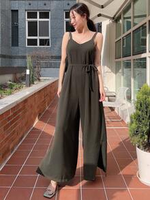 DAZY Áo liền quần nữ Thắt lưng màu trơn Thanh lịch - Màu nâu Sô-cô-la - Xem 8