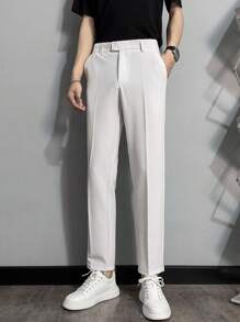 Men Solid Slant Pocket Suit Trousers - White - View 7