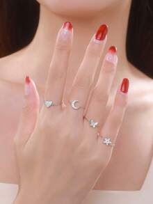 1 Bạc Sang Trọng Đính Đá Cubic Zirconia Trang Trí Trái Tim Chi Tiết Nhẫn Cho Nữ Cho Quà Cưới - Bạc - Xem 2