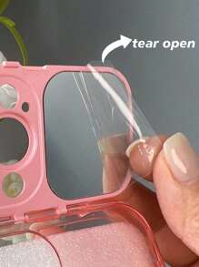 Card Holder Pink Neon Clear Phone Case With Mirror Compatible With IPhone 15/15Pro Waterproof Shockproof Anti-Fall Scratch Resistant - Hot Pink - View 4