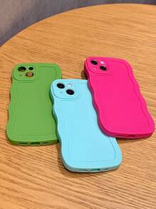Apple Novelty Wavy Phone Case Pink Neon 3pcs Plain Phone Case Compatible With IPhone 11,IPhone 13,IPhone 14 Pro Max - Multicolor - View 3
