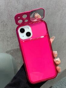 Card Holder Pink Neon Clear Phone Case With Mirror Compatible With IPhone 15/15Pro Waterproof Shockproof Anti-Fall Scratch Resistant - Hot Pink - View 1