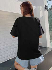 DAZY Áo thun nữ Hoa Lá thư Giải trí - màu đen - Xem 5