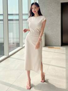 DAZY Xù Viền chia cắt Đầm - Màu be - Xem 6