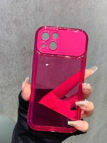Card Holder Pink Neon Clear Phone Case With Mirror Compatible With IPhone 15/15Pro Waterproof Shockproof Anti-Fall Scratch Resistant - Hot Pink - View 3
