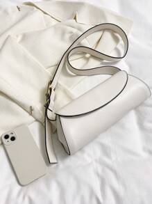 Túi đeo vai trung bình Flap Binding tương phản - trắng - Xem 6