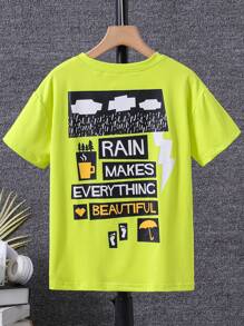 SHEIN Tween Boy Slogan Graphic Tee Without Necklace - Yellow - View 1