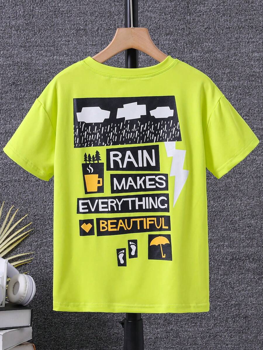 SHEIN Tween Boy Slogan Graphic Tee Without Necklace - Yellow - View 1