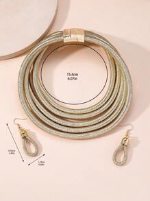 3件套欧美时尚个性化多层编织女士项链及耳坠套装 - 金色 - 查看 3