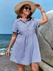 SHEIN VCAY Robe chemise à rayures à bouton