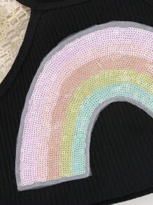 SHEIN Toddler Girls Rainbow Striped Sequin Pattern Crop Cami Top - Black - View 4