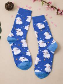 1pair Women Sheep Pattern Fashion Crew Socks - Multicolor - View 2