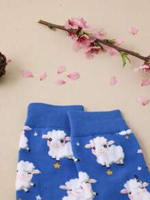 1pair Women Sheep Pattern Fashion Crew Socks - Multicolor - View 3